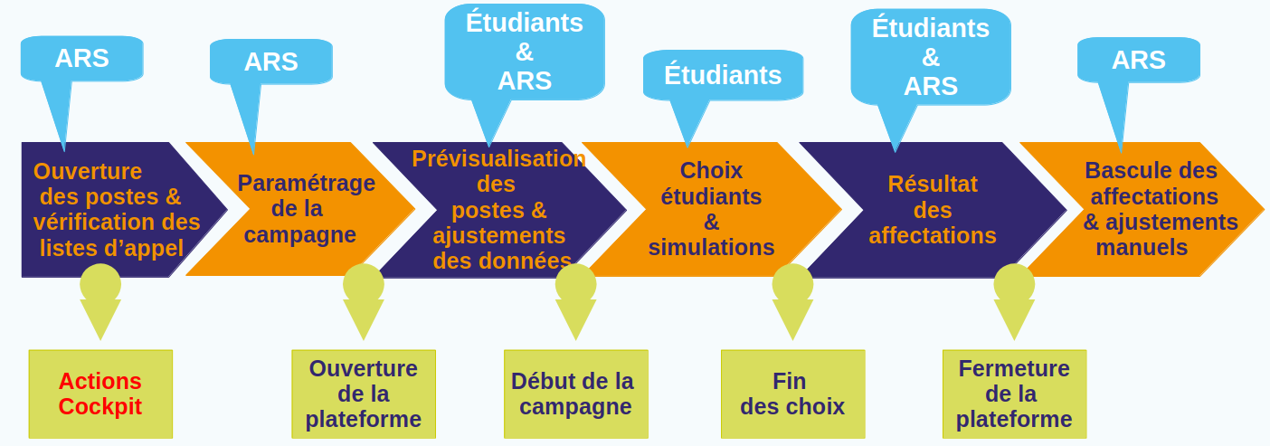 Schéma des étapes de la campagne des amphis de choix